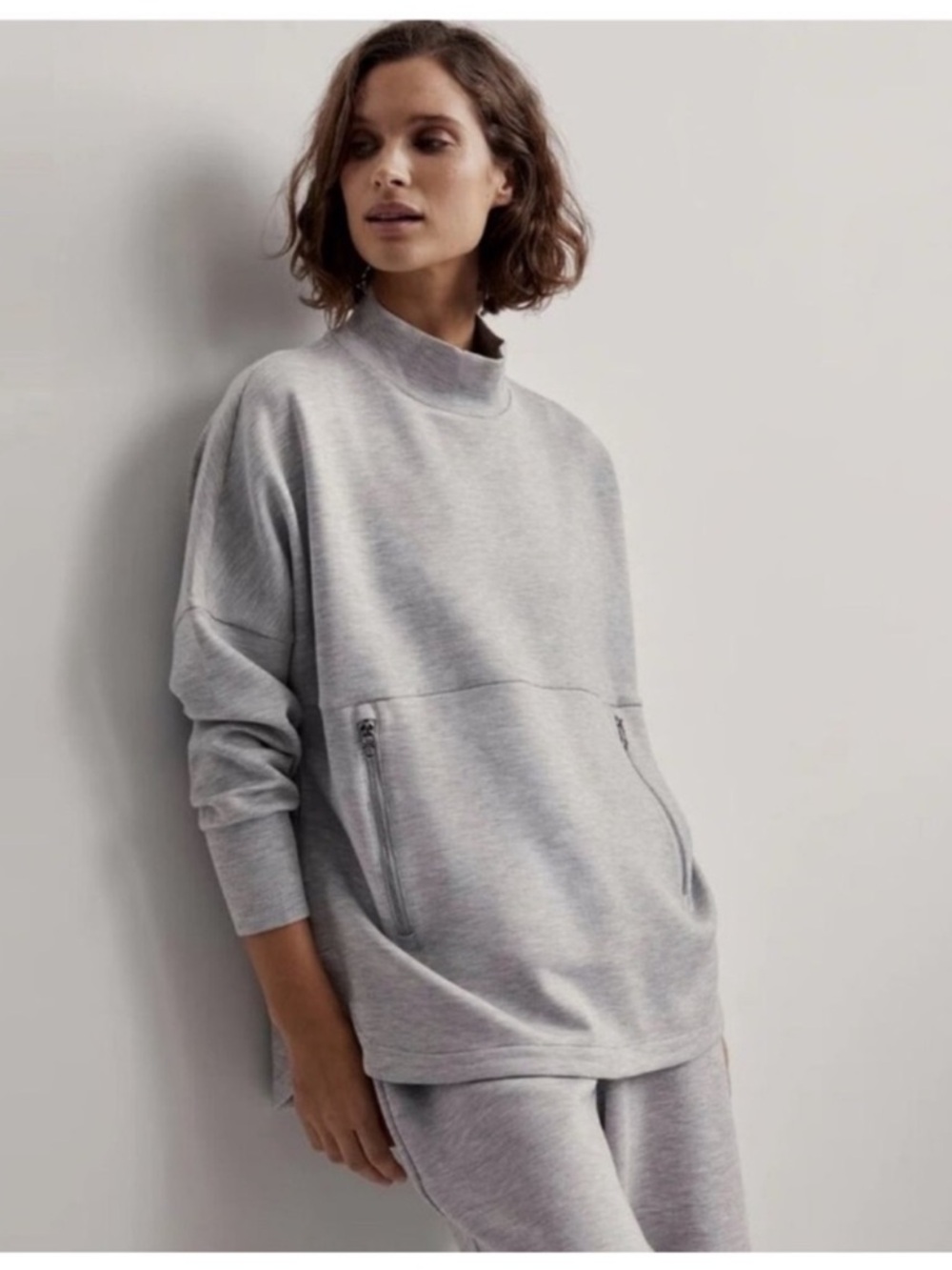 Varley Heather Gray Mock Neck Pullover Bay Sweat